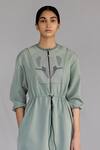 Shop_Anurag Gupta_Gray Crepe Round Neck Grey Knitted Panel Short Dress _Online_at_Aza_Fashions