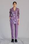 Buy_Anurag Gupta_Purple Crepe, Brocade Mauve Map Coat Set _at_Aza_Fashions