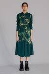 Buy_Anurag Gupta_Green Crepe Mandarin Collar Map Print Long Dress _at_Aza_Fashions