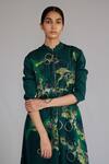 Shop_Anurag Gupta_Green Crepe Mandarin Collar Map Print Long Dress _Online_at_Aza_Fashions