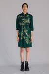 Buy_Anurag Gupta_Green Crepe Collared Map Short Dress _at_Aza_Fashions