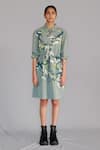 Buy_Anurag Gupta_Gray Crepe Collared Grey Map Short Dress _at_Aza_Fashions