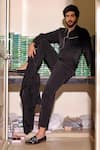 Buy_Jatin Malik_Black Crepe Embroidery Monochrome Jacket Shirt Trouser Set _at_Aza_Fashions