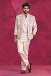 Buy_Jatin Malik_Pink Linen, Silk, Crepe Embroidery Pastel Bandhgala Set _at_Aza_Fashions