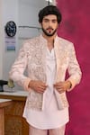 Jatin Malik_Pink Linen, Silk, Crepe Embroidery Pastel Bandhgala Set _Online_at_Aza_Fashions