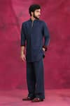 Buy_Jatin Malik_Blue Cotton, Linen Midnight Shirt Kurta Set _at_Aza_Fashions