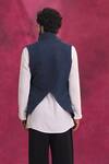 Shop_Jatin Malik_Navy Cotton, Linen, Crepe Midnight Blue Ripple Set _at_Aza_Fashions