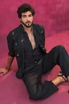 Buy_Jatin Malik_Charcoal Cotton, Linen Embroidery Designer River Set _Online_at_Aza_Fashions