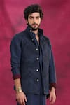 Buy_Jatin Malik_Navy Cotton, Linen Midnight Ripple Set _Online_at_Aza_Fashions