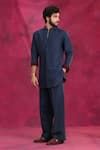 Shop_Jatin Malik_Navy Cotton, Linen Midnight Ripple Set _Online_at_Aza_Fashions