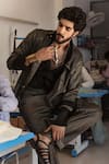 Shop_Jatin Malik_Brown Crepe Metallic Designer Set _at_Aza_Fashions