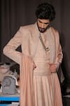 Jatin Malik_Pink Linen, Silk Embroidery Natural Beige Sherwani Set _Online_at_Aza_Fashions