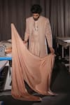 Shop_Jatin Malik_Pink Linen, Silk Embroidery Natural Beige Sherwani Set _at_Aza_Fashions