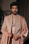 Buy_Jatin Malik_Pink Linen, Silk Embroidery Natural Beige Sherwani Set _Online_at_Aza_Fashions