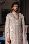 Buy_Jatin Malik_Ivory Linen, Silk Embroidery, Beads Imperial White Sherwani Set _Online_at_Aza_Fashions