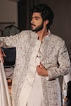 Shop_Jatin Malik_Ivory Linen, Silk Embroidery, Beads Imperial White Sherwani Set _Online_at_Aza_Fashions