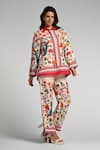 Buy_Taroob_Multi Color Linen Embroidery Collared Bageecha Co-ord Set _at_Aza_Fashions