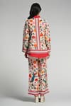 Shop_Taroob_Multi Color Linen Embroidery Collared Bageecha Co-ord Set _at_Aza_Fashions