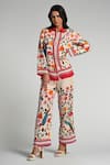Taroob_Multi Color Linen Embroidery Collared Bageecha Co-ord Set _Online_at_Aza_Fashions