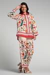 Shop_Taroob_Multi Color Linen Embroidery Collared Bageecha Co-ord Set _Online_at_Aza_Fashions