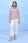 Buy_COUCHÉ BY ANANDINI_Purple Silk, Crepe Fabric Flowers Collared 3d Blush Petal Shirt _at_Aza_Fashions