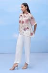 COUCHÉ BY ANANDINI_Purple Silk Organza Embroidery Collared Floral Print Shirt _Online_at_Aza_Fashions