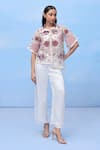 Buy_COUCHÉ BY ANANDINI_Purple Silk Organza Embroidery Collared Floral Print Shirt _at_Aza_Fashions