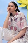 Buy_COUCHÉ BY ANANDINI_Purple Silk Organza Embroidery Collared Floral Print Shirt _Online_at_Aza_Fashions