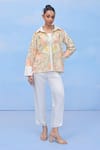 Buy_COUCHÉ BY ANANDINI_Peach Silk, Crepe Embroidery Collared Floral Designer Shirt _at_Aza_Fashions