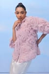 COUCHÉ BY ANANDINI_Purple Silk Organza Collared Twisted Rose Shirt _Online_at_Aza_Fashions