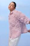 Buy_COUCHÉ BY ANANDINI_Purple Silk Organza Collared Twisted Rose Shirt _Online_at_Aza_Fashions