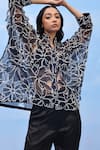 Shop_COUCHÉ BY ANANDINI_Black Silk Organza Embroidery Collared Floral Cut Bloom Designer Shirt _Online_at_Aza_Fashions