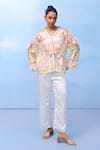 COUCHÉ BY ANANDINI_Pink Silk Organza Fabric Flowers Collared Three-tone Bloom Shirt _Online_at_Aza_Fashions