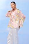 Buy_COUCHÉ BY ANANDINI_Pink Silk Organza Fabric Flowers Collared Three-tone Bloom Shirt _Online_at_Aza_Fashions