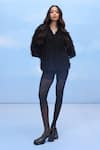 Buy_COUCHÉ BY ANANDINI_Black Nylon, Net V-neck Designer Tulle Shirt _at_Aza_Fashions