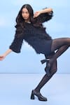 COUCHÉ BY ANANDINI_Black Nylon, Net V-neck Designer Tulle Shirt _Online_at_Aza_Fashions