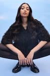 Buy_COUCHÉ BY ANANDINI_Black Nylon, Net V-neck Designer Tulle Shirt _Online_at_Aza_Fashions