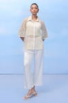 Buy_COUCHÉ BY ANANDINI_Cream Nylon, Net Embroidery Collared Designer Floral Shirt _at_Aza_Fashions