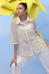 Buy_COUCHÉ BY ANANDINI_Cream Nylon, Net Embroidery Collared Designer Floral Shirt _Online_at_Aza_Fashions