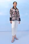 Buy_COUCHÉ BY ANANDINI_Black Silk, Crepe Embroidery Collared Floral Print Shirt _at_Aza_Fashions