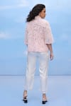 Shop_COUCHÉ BY ANANDINI_Pink Nylon V-neck Tulle Crispfold Bloom Top _at_Aza_Fashions