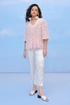 Buy_COUCHÉ BY ANANDINI_Pink Nylon V-neck Tulle Crispfold Bloom Top _at_Aza_Fashions