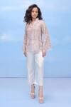Buy_COUCHÉ BY ANANDINI_Pink Silk Organza Embroidery V-neck Designer Ombre Effect Top _at_Aza_Fashions