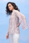 COUCHÉ BY ANANDINI_Pink Silk Organza Embroidery V-neck Designer Ombre Effect Top _Online_at_Aza_Fashions