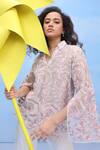 Buy_COUCHÉ BY ANANDINI_Pink Silk Organza Embroidery V-neck Designer Ombre Effect Top _Online_at_Aza_Fashions