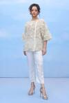 Buy_COUCHÉ BY ANANDINI_Off White Silk Organza Round Neck Grande Petal Top _at_Aza_Fashions
