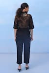 Shop_COUCHÉ BY ANANDINI_Black Nylon, Net Embroidery Collared Designer Floral Lace Shirt _at_Aza_Fashions