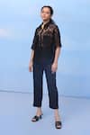 Buy_COUCHÉ BY ANANDINI_Black Nylon, Net Embroidery Collared Designer Floral Lace Shirt _at_Aza_Fashions