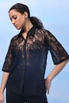 Buy_COUCHÉ BY ANANDINI_Black Nylon, Net Embroidery Collared Designer Floral Lace Shirt _Online_at_Aza_Fashions
