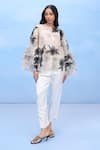 Buy_COUCHÉ BY ANANDINI_Beige Silk Organza Embroidery Round Neck Designer Floral Top In _at_Aza_Fashions
